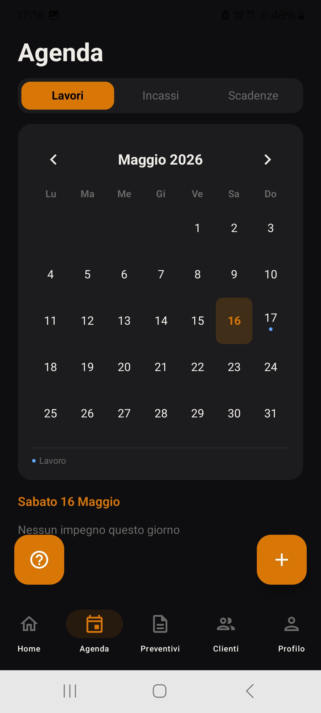 Agenda con lavori, incassi e scadenze