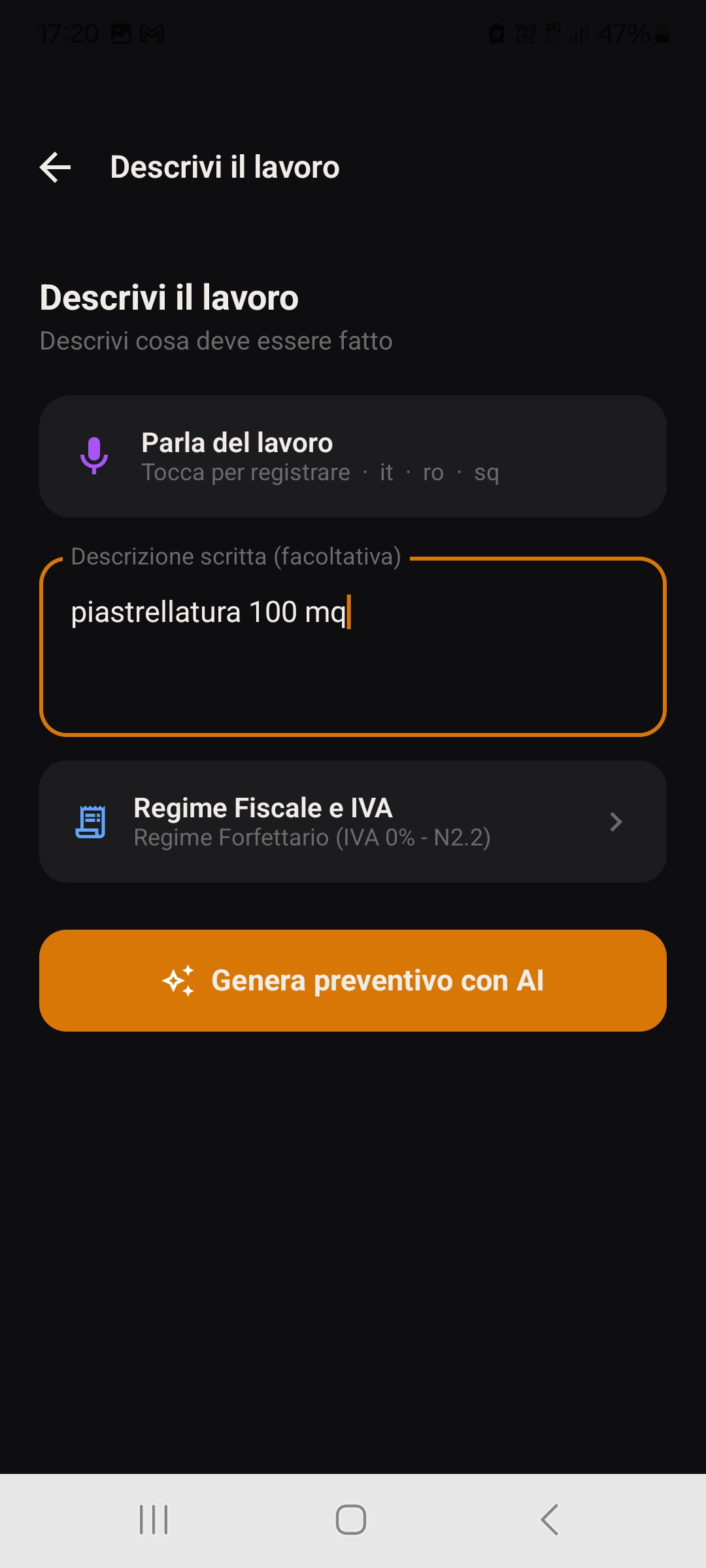 Creazione preventivo con l'AI