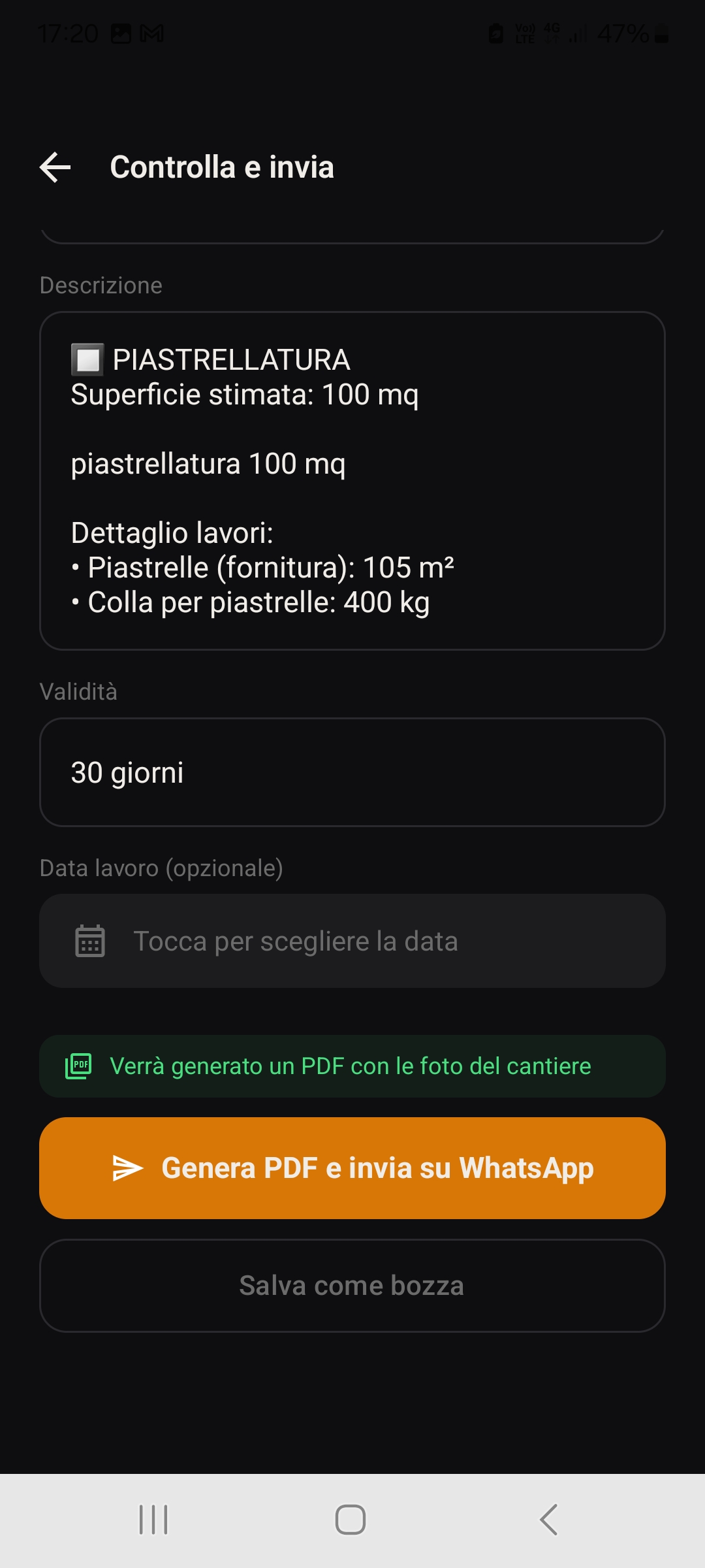 Controlla e invia: generazione PDF e invio su WhatsApp